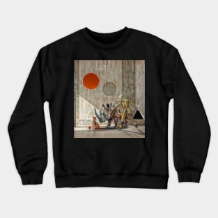 Geometry and minimalism on paper, Rhinoceros , dog and Man Crewneck Sweatshirt